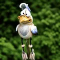 Statua divertente di pollo in resina con gambe in corda per decoro giardino e recinti - Blu