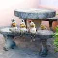 Three funny resin garden chicken statues with dangling legs for outdoor fence decor - Red, Green And Blue
