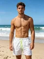 Pantaloncini da mare bianchi da uomo con coulisse giallo neon per vacanze estive - Taglia M / Pantaloni e gonne / Bianco con Rete Interna