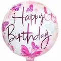 Pink butterfly Happy Birthday round foil balloon for party decoration - 18 Inch Round Pink Butterfly Print Balloon