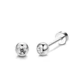 Silver stainless steel stud earring featuring a clear cubic zirconia in bezel setting - Single Zirconia (1.2mm)