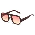 Flat top aviator sunglasses featuring dark burgundy frames and pink-yellow gradient lenses - Jujube Red Frame Gradient Pink Lens