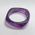 Translucent purple resin bracelet with white marble pattern in a square-oval geometric shape - Geometric Rhombus / Inner Diameter 65mm / Transparent Purple