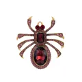 Close-up of spider brooch with gold alloy base and red rhinestone jewel setting - Vintage Decorative Style Pink-Purple Spider Brooch