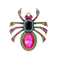 Detailed close-up of a spider brooch featuring colorful rhinestones and gold plating - Ornate Vintage Multicolor Rhinestone Spider Brooch