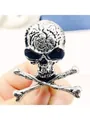 Silver skull and crossbones brooch with black enamel details and gothic metal texture - Cracked Texture Skull and Crossbones Style / Silver