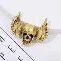 Vintage punk style winged skull brooch in antique gold finish for gothic outfits - Vintage Punk Winged Skull Style