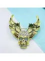 Gothic gold skull brooch with sparkling rhinestones and detailed feather wings design - Gothic Style Rhinestone Winged Skull Style