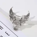 Gothic silver skull brooch with crystal wings and vintage punk aesthetic finish - Punk Style Rhinestone Winged Skull Style