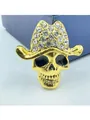 Sparkling skull cowboy hat brooch with clear rhinestones and golden alloy finish - Cowboy Hat Skull Brooch Style