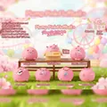 Pink cartoon cat figurines set made of resin, cute decorative phone stands for desktop - M452 Round Pink Cat Box 6 / Full Box Set