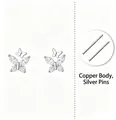 Elegant silver butterfly earrings with sparkling cubic zirconia on copper base - Platinum Plated Copper with S999 Silver Earring Post and White Zirconia / Platinum Color (TF2224)