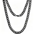 Polished black Cuban link necklace in durable stainless steel with a secure lobster clasp - Width 7mm Length 80cm / Black