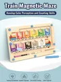 Wooden magnetic color and number maze toy with train patterns and magnetic stylus pen - Train Magnetic Maze (Basswood)