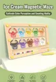 Educational wooden magnetic maze toy with colorful numbered ice cream patterns and stylus - Ice Cream Magnetic Maze (Basswood)