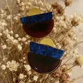 2604213 Blue And Brown Two-tone Semi-circle Earrings