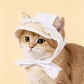 White lace pet baseball cap with pearls and straw brim for cats and small dogs - M / White Straw Hat