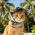 Pet baseball cap with tropical leaf print and ear holes for cats and small dogs - M / Green Leaf