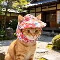 Floral print pet sun hat for cats with adjustable chin strap and ear holes in orange - S / Pink Small Flower