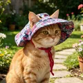 Charming floral pet baseball cap with sun visor and pink ties for cats and small dogs - S / Blue Floral