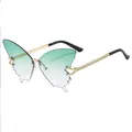Chic butterfly rimless sunglasses with green gradient lenses and gold chain temples - C9 Double Green Gradient