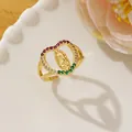 Detailed macro view of heart-shaped Virgin Mary ring with colorful zirconia stones - Colorful Heart Virgin Mary Style
