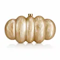 Elegant champagne acrylic clutch bag with marble texture and gold clasp on white background - Coffee