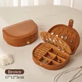Portable brown PU leather jewelry box with compartments for rings and necklaces - Brown (Brown Interior)