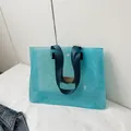 Chic transparent bright blue PVC tote bag with durable nylon handles for summer shopping - Blue