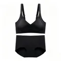 Dettaglio completo completo intimo nero senza cuciture con reggiseno e mutandine - S / Nero