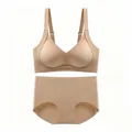 Set intimo senza cuciture beige con reggiseno senza ferretto e slip a vita alta - S / Pelle Scura