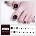 Press-on toenails in dark brown and silver glitter finish, set of 24 pieces JDP018 - JDP018 Cool Black Silver Glitter