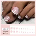 Classic French pink press-on toe nails with white tips and small rhinestones, 24pcs box - JZ058-G Soft Pink with Diamonds