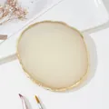 Elegant off-white resin nail art palette with gold rim for mixing cosmetics - Beige