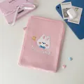Pink corduroy iPad sleeve featuring cute rabbit embroidery and Good Day text decoration - Pink Rabbit
