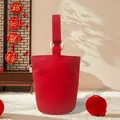 Minimalist red canvas bucket handbag with a stylish wooden ring handle and large capacity - Blank Red