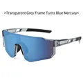 Sport cycling sunglasses with transparent grey frames and blue mirrored lenses - Transparent Grey Frame Blue Mercury Lens