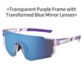 Outdoor sports sunglasses with transparent purple frame and blue mirrored lenses - Transparent Purple Frame Blue Mirror Lens
