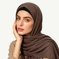 Detailed close-up of dark brown ethnic style scarf with premium woven texture and inner cap - One Size / Coffee