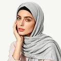 Close-up of light gray ethnic hijab with black under-scarf in soft stretch fabric - One Size / Light Gray