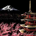 DIY Scratch Art Toy featuring Japan Mount Fuji and cherry blossoms city night view - Mount Fuji