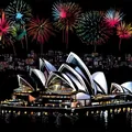 DIY colorful scratch art paper set featuring the Sydney Opera House with vibrant fireworks - Sydney Opera House