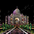 DIY Taj Mahal night view scratch art card with golden lines and reflection details - Taj Mahal