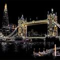 London night scene scratch art with Tower Bridge and Shard building landmarks - London Tower Bridge