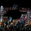 Rainbow city scratch art paper featuring Hong Kong Victoria Harbor night view for DIY craft - Victoria Harbour