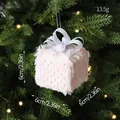 Pink plush gift box Christmas ornament with gold sequins and white bow decoration - Pink Plush Gift Box Pendant
