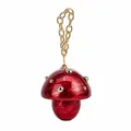 Macro detail of red marble acrylic mushroom bag with gold rivets and thick chain - Red