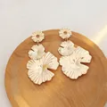 Golden vintage layered floral fan earrings with elegant metallic pleated textures - E315-3 Three-Layer Fan Shell / Gold