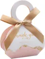 White and pink watercolor wedding candy gift box with gold foil and champagne ribbon - Pink with Gold Ribbon