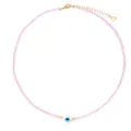 Perlenkette in Rosa mit weißem Herz-Anhänger, Evil Eye Design und goldenem Verschluss - Rosa (FN1230)